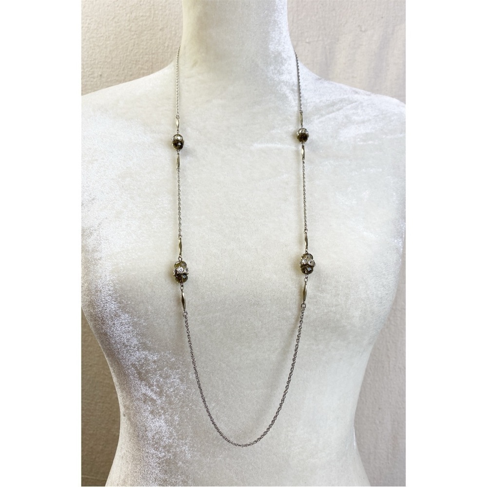 Loft Long necklace Silvertone chain bar links, faceted glass beads rhinestones